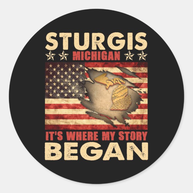 Sturgis Michigan Usa Flag 4th Of July  Classic Round Sticker (Front)