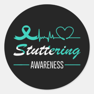 Stuttering Awareness Butterfly Teal Ribbon Heartbe Classic Round Sticker