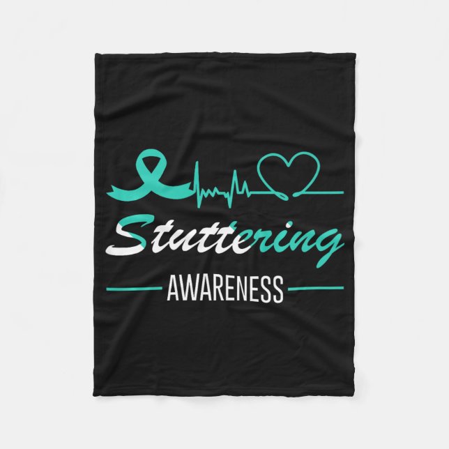 Stuttering Awareness Butterfly Teal Ribbon Heartbe Fleece Blanket (Front)