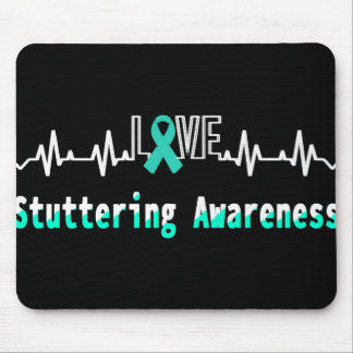 Stuttering Awareness Love Heartbeat Support Teal R Mouse Mat