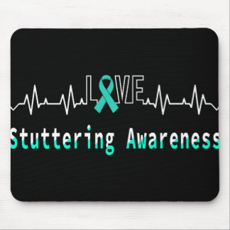 Stuttering Awareness Love Heartbeat Support Teal R Mouse Mat