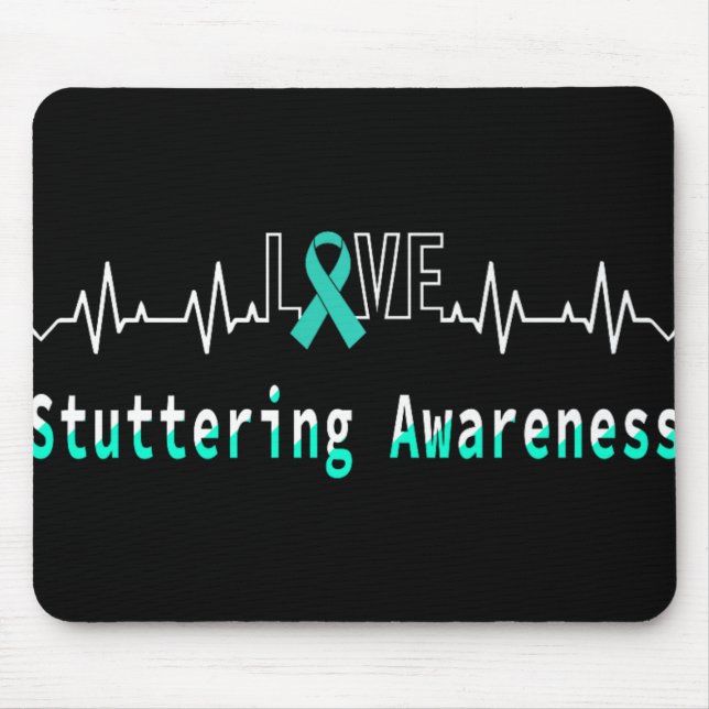 Stuttering Awareness Love Heartbeat Support Teal R Mouse Mat (Front)