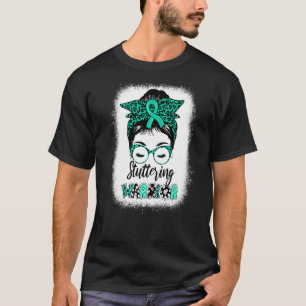 Stuttering Warrior Messy Bun Teal Ribbon Leopard S T-Shirt