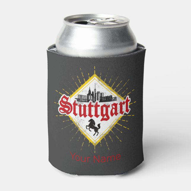 Stuttgart City Germany Retro Skyline Vintage Can Cooler (Can Front)