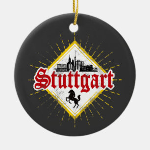 Stuttgart City Germany Retro Skyline Vintage Ceramic Tree Decoration