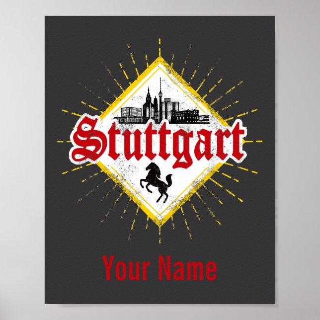 Stuttgart City Germany Retro Skyline Vintage Poster (Front)