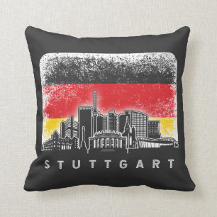 Stuttgart Germany Skyline Vintage German Flag Cushion