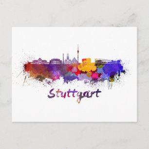 Stuttgart skyline in watercolor postcard