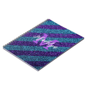 Styilsh Blue &Purple Glitter Monogram Name Notebook