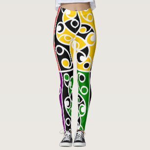 Styized Colourful Maori Kowhaiwhai pattern Leggings