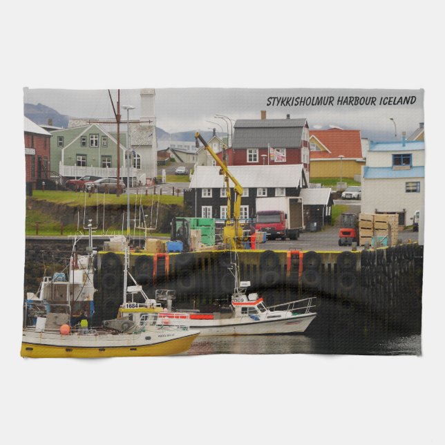 Stykkisholmur Harbour Iceland Tea Towel (Horizontal)