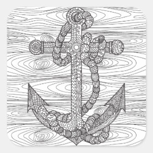 Style Anchor And Rope Square Sticker