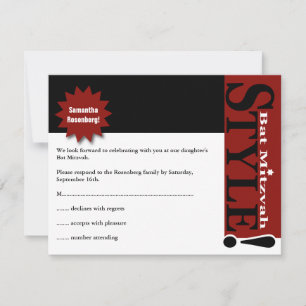 Style! Bat Mitzvah Magazine RSVP Reply Burgundy Card