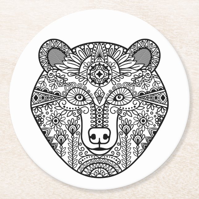 Style Bear Head Round Paper Coaster (Front)