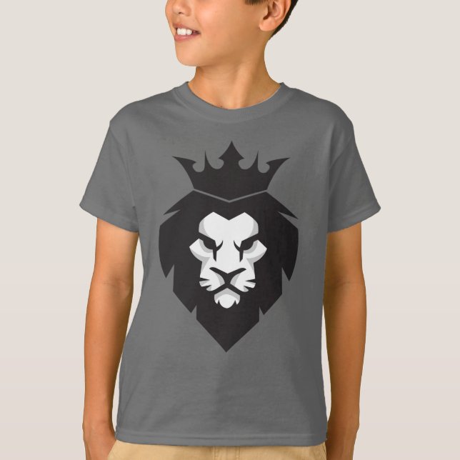 Style Black and White King Lion with Crown T-Shirt (Front)