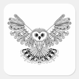 Style Black Owl Square Sticker