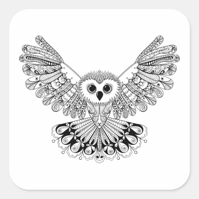 Style Black Owl Square Sticker (Front)