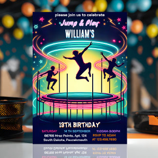 style boys kids cool trampoline Park 13th birthday Invitation
