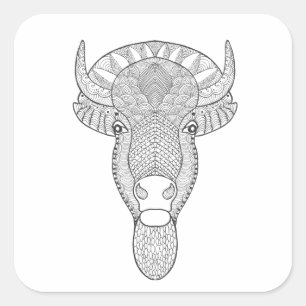 Style Bull Head Square Sticker