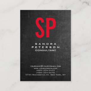 Style Chalkboard Grey Red Monogram Professional Business Card