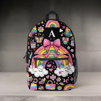 style cute girls pretty monogram black school kids printed backpack