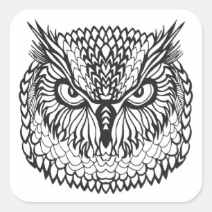 Style Eagle Owl Head Square Sticker