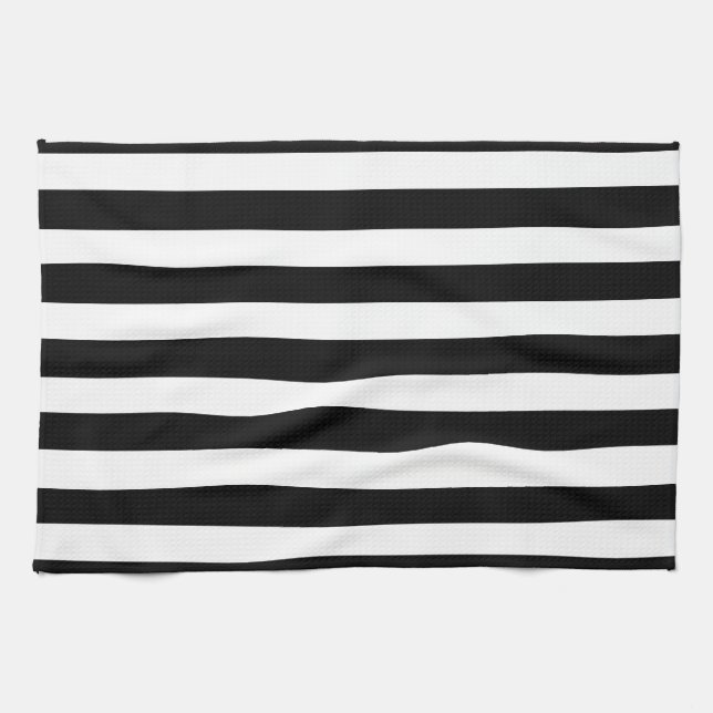 Style & Elegance in Black & White Striped Pattern Tea Towel (Horizontal)