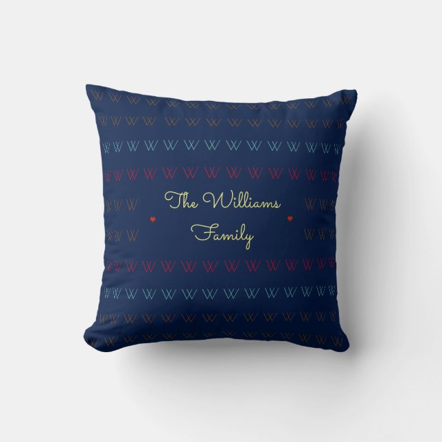 style family name / initial personalised blue cushion (Front)