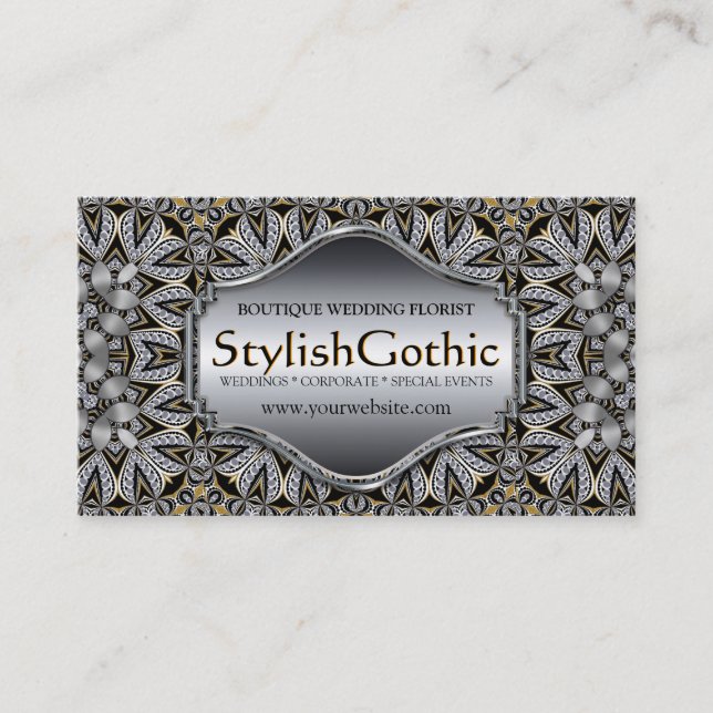 Style Fusion Silver Black Gold Baroque ver2 Biz Business Card (Front)