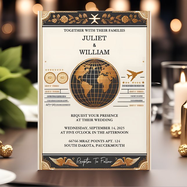 Style Golden Ticket Passport Boarding Pass Wedding Invitation (Creator Uploaded)