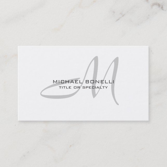 Style Grey Script Monogram Standard Business Card (Front)