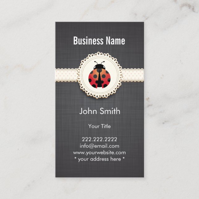 Style Ladybug & Lace Dark Business Card (Front)