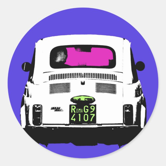 style pop art Fiat 500 in Rome Classic Round Sticker (Front)