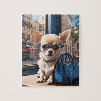 Style Puzzle: Chihuahua Wears Blue Glasses in Luxu Jigsaw Puzzle