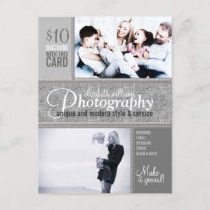 Style Tribal Silver Photography Business Postcard
