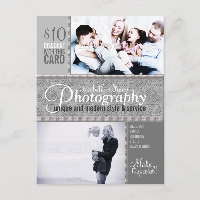 Style Tribal Silver Photography Business Postcard (Front)