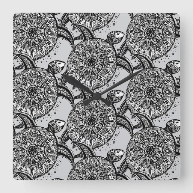 Style Turtle Pattern Square Wall Clock (Front)