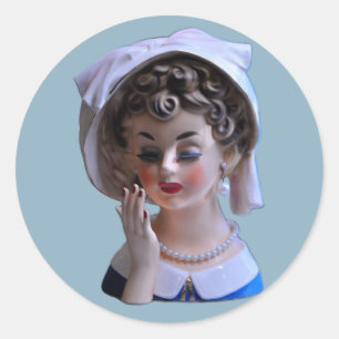Stylin' Lady Head Vase Manicure Big Hat Classic Round Sticker