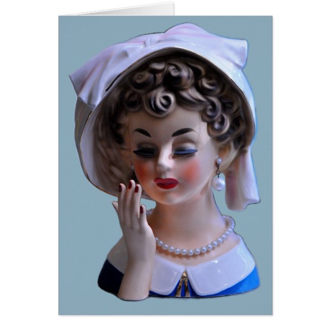 Stylin' Lady Head Vase Manicure Hat Greeting Card (Front)