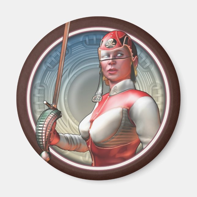 Stylin' Space Pirate Round Magnet (Front)