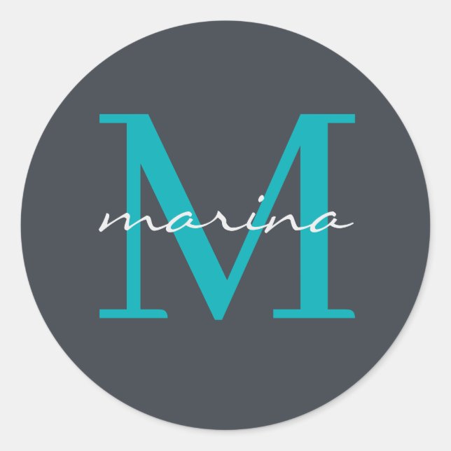 Stylis and personalised monogrammed classic round sticker (Front)
