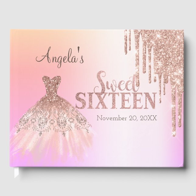Stylis Chic Dress Glitter Drips Sweet 16   Guest Book (Front)