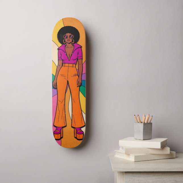 Stylised African American 70s Retro Fashion Skateboard (Wall Art)