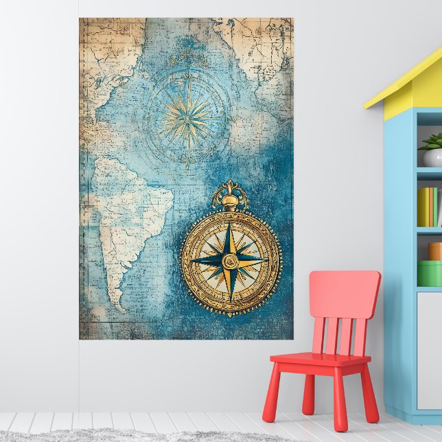 stylised antique map superimposed on a large gold poster (Nursery 1)