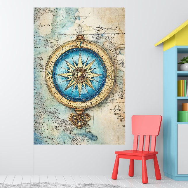 stylised antique map superimposed on a large gold poster (Nursery 1)