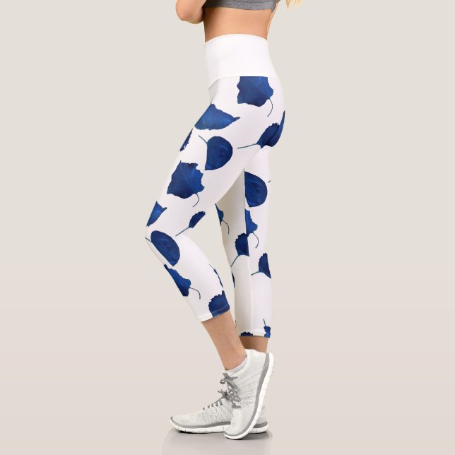 Stylised Apricot Tree Leaf Texture Print Leggings (Left)