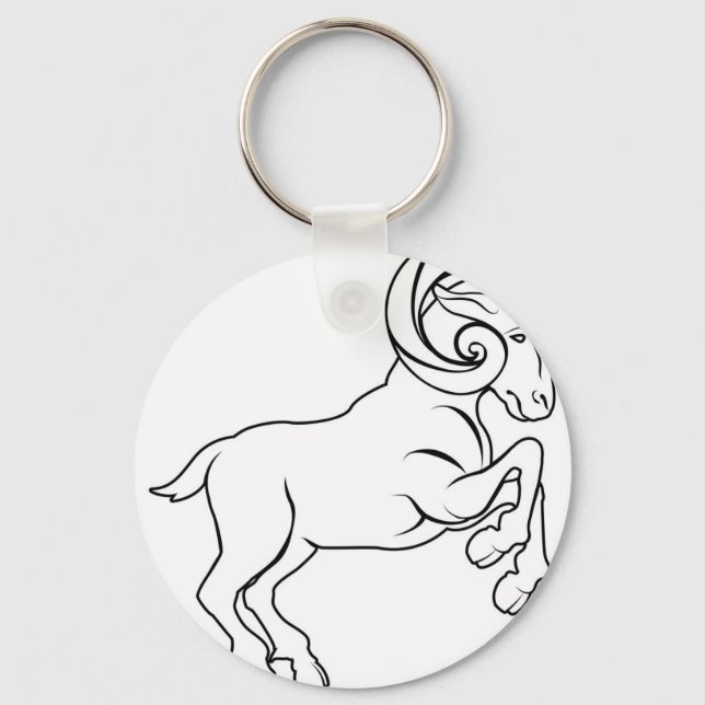 Stylised aries ram illustration key ring (Front)