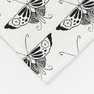 Stylised Art Deco butterfly - black and white Fleece Blanket