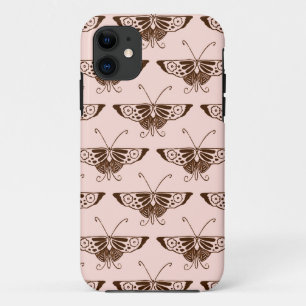 Stylised Art Deco butterfly - chocolate and peach iPhone 11 Case