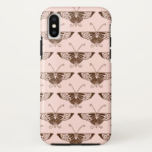 Stylised Art Deco butterfly - chocolate and peach iPhone XS Case